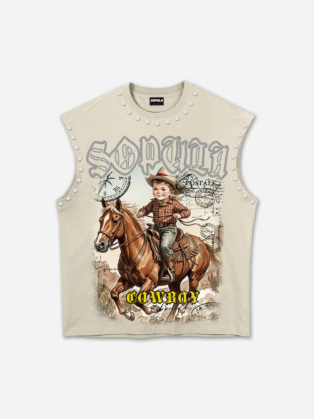 Sopula Cowboy Western Graphic Rhinestone Tank Top