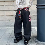 Men's Fashion Y2k Retro Floral Pattern Baggy Jeans