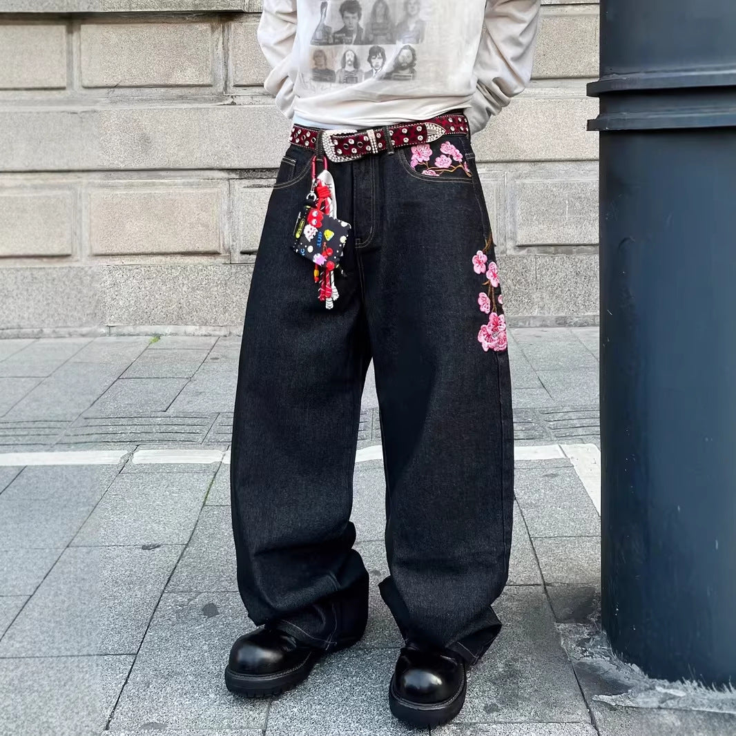 Men's Fashion Y2k Retro Floral Pattern Baggy Jeans