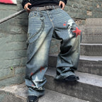 Men's Wide-leg Jeans With Star Chain Print