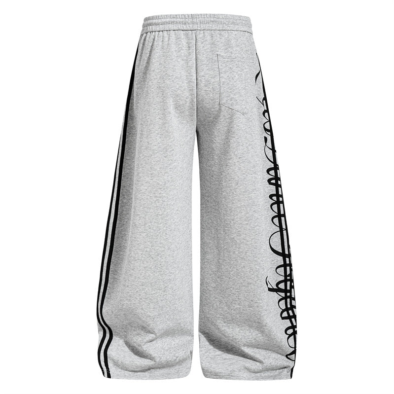 Retro Striped Letter Print Wide-leg Sweatpants