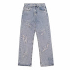 Men's Fashion Cross Lightning Patch Embroidered Street Jeans