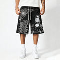 Men's Japanese Harajuku Casual Loose Fit Cartoon Print Pocket Drawstring Shorts