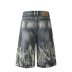 Hip-hop Washed Flame Pattern Loose Denim Shorts