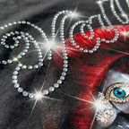Valley Rhinestone Embellishment Rich Forever Red Lips Graphic Cotton T-shirt