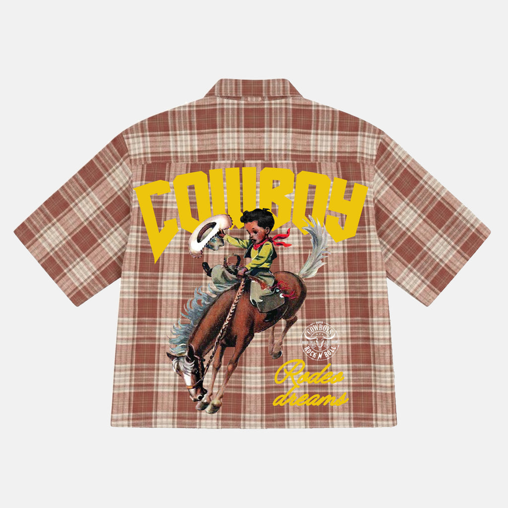 Cowboy Rodeo Dreams Retro Fun Graphic Plaid Jacket Shirt