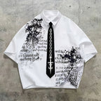 Men's Harajuku Print Loose Short-sleeve Shirt