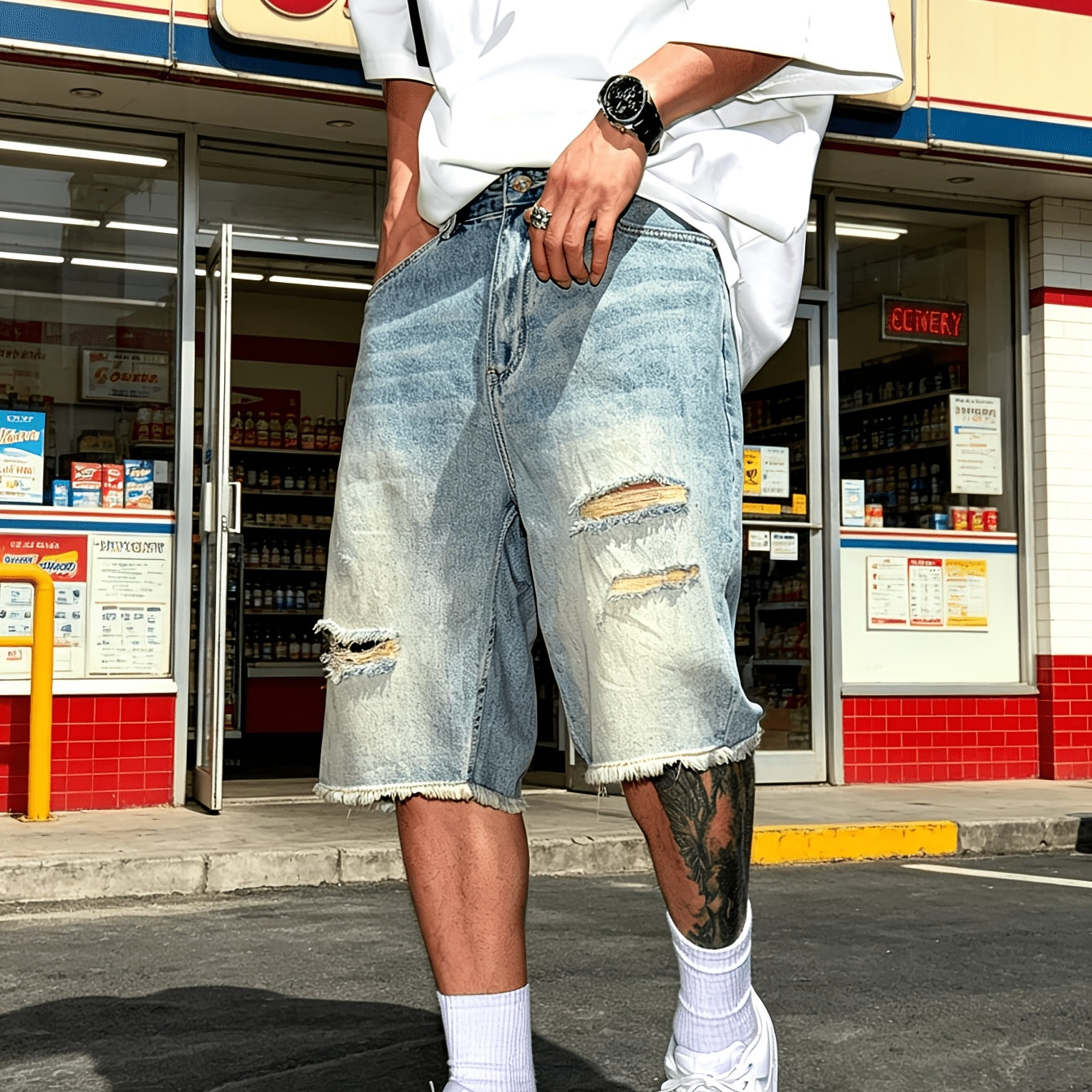Men's Fashion Retro Ripped Loose Denim Shorts