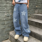 Men's Distressed Stylish Star Patch Street Jeans