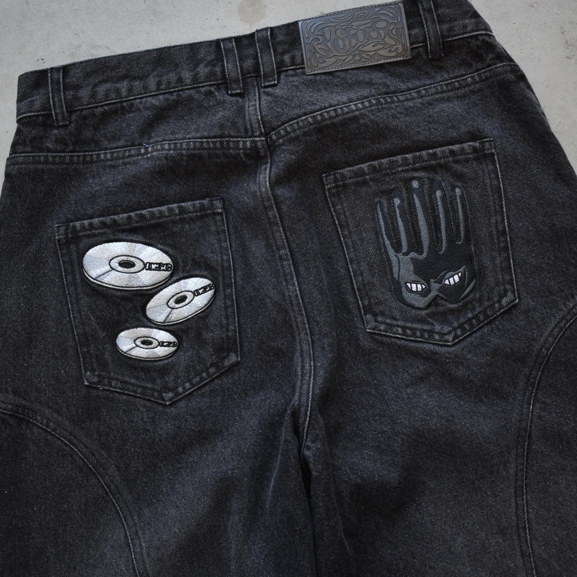 Men's Fashion Cd Embroidered Drawstring  Disc Jeans