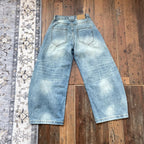 Vintage Metal Buckle Washed Sloping Jeans