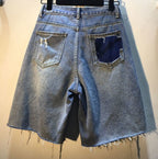 Streetwear Fashion Ripped Crystal Loose Shorts Jorts