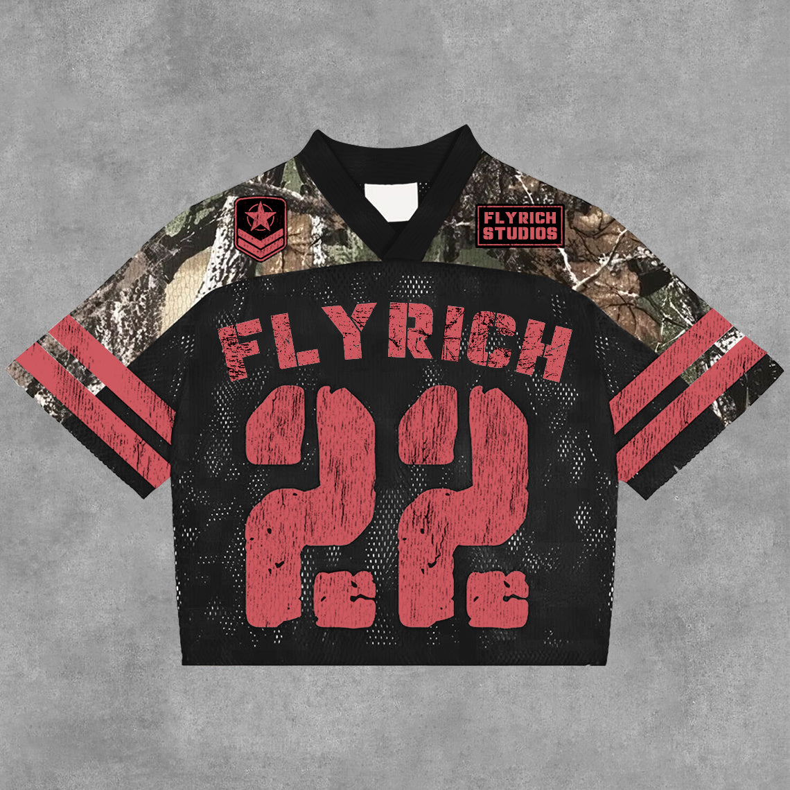 Vintage Fly Get Rich No 22 In Red Graphics Blokecore Blokette Cotton Football V-neck T-shirt