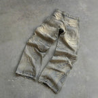 Unisex Flame AppliquÉ Wide-leg Baggy Jeans