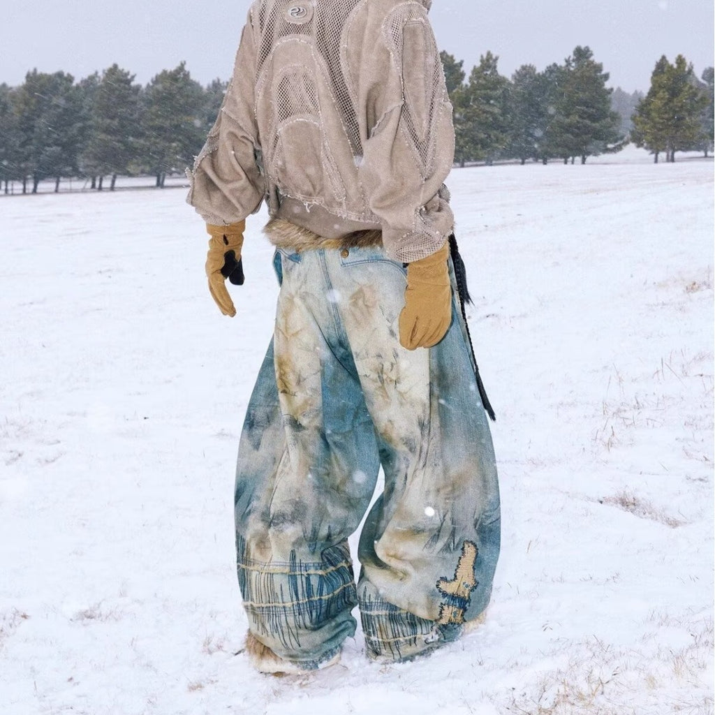 Hand Stitched Distressed Baggy Jeans