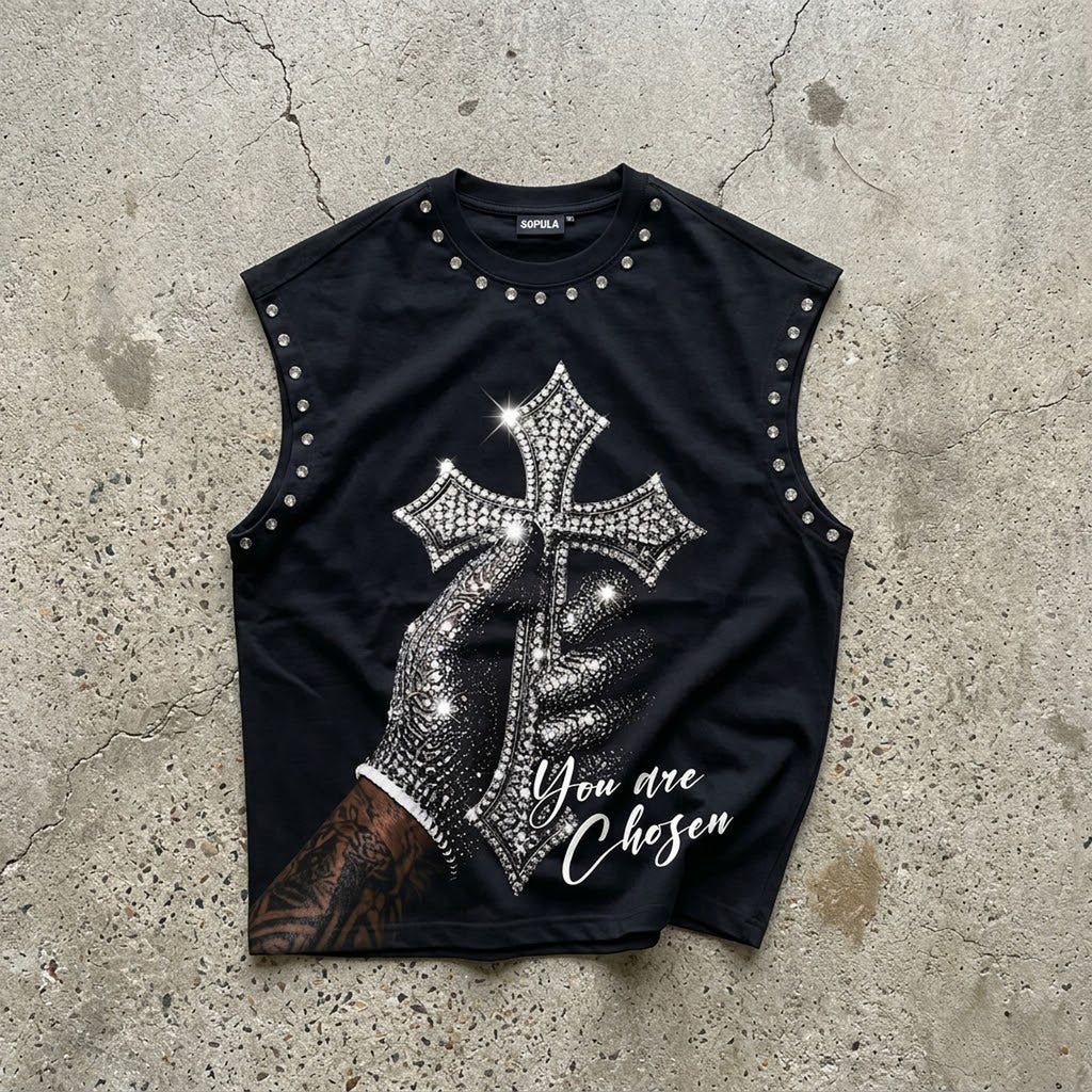 Superstar Diamond Cross Print Graphic Tank Top