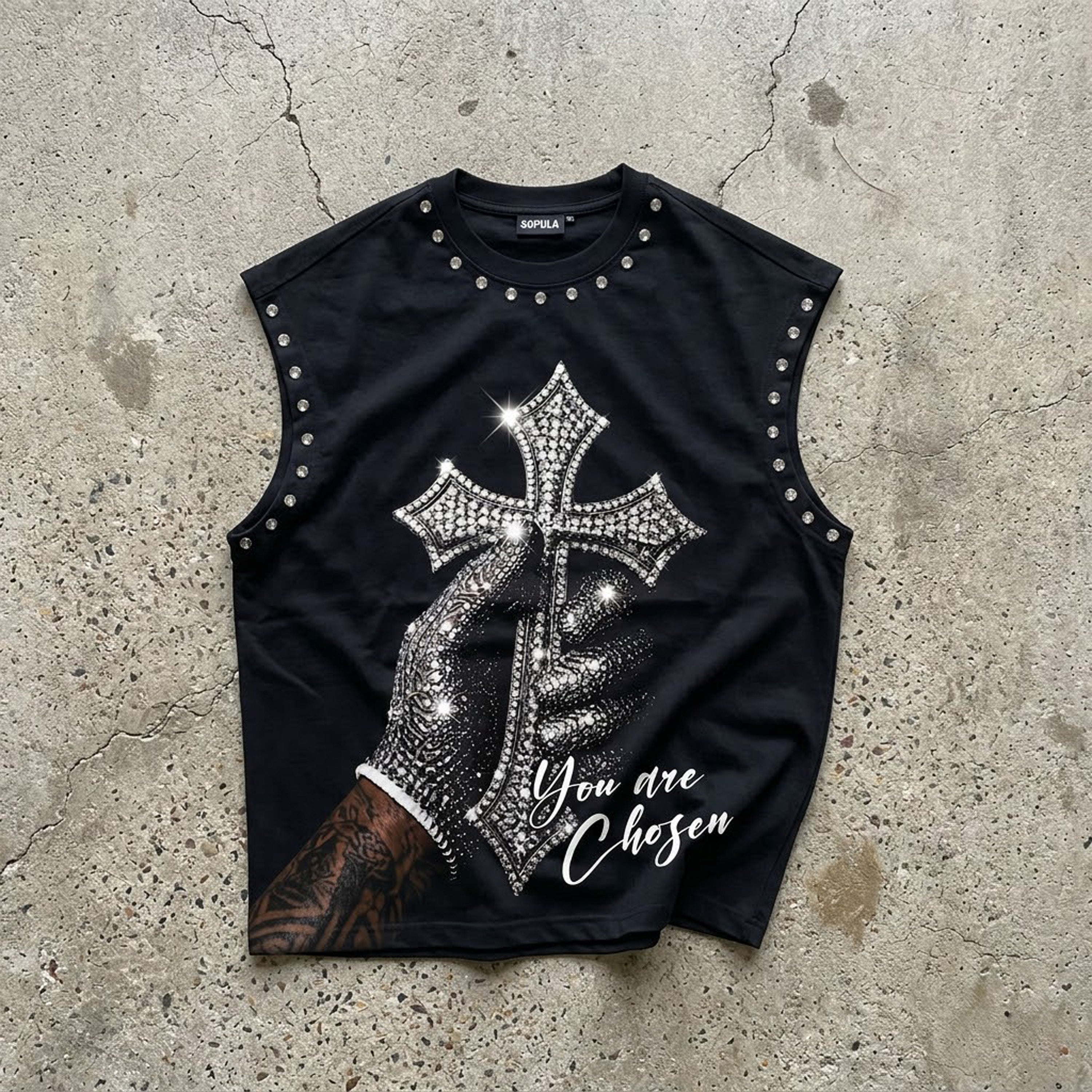 Superstar Diamond Cross Print Graphic Tank Top