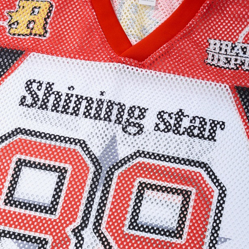 Star No.89 V-neck Digital Graphic Color-blocked Jersey