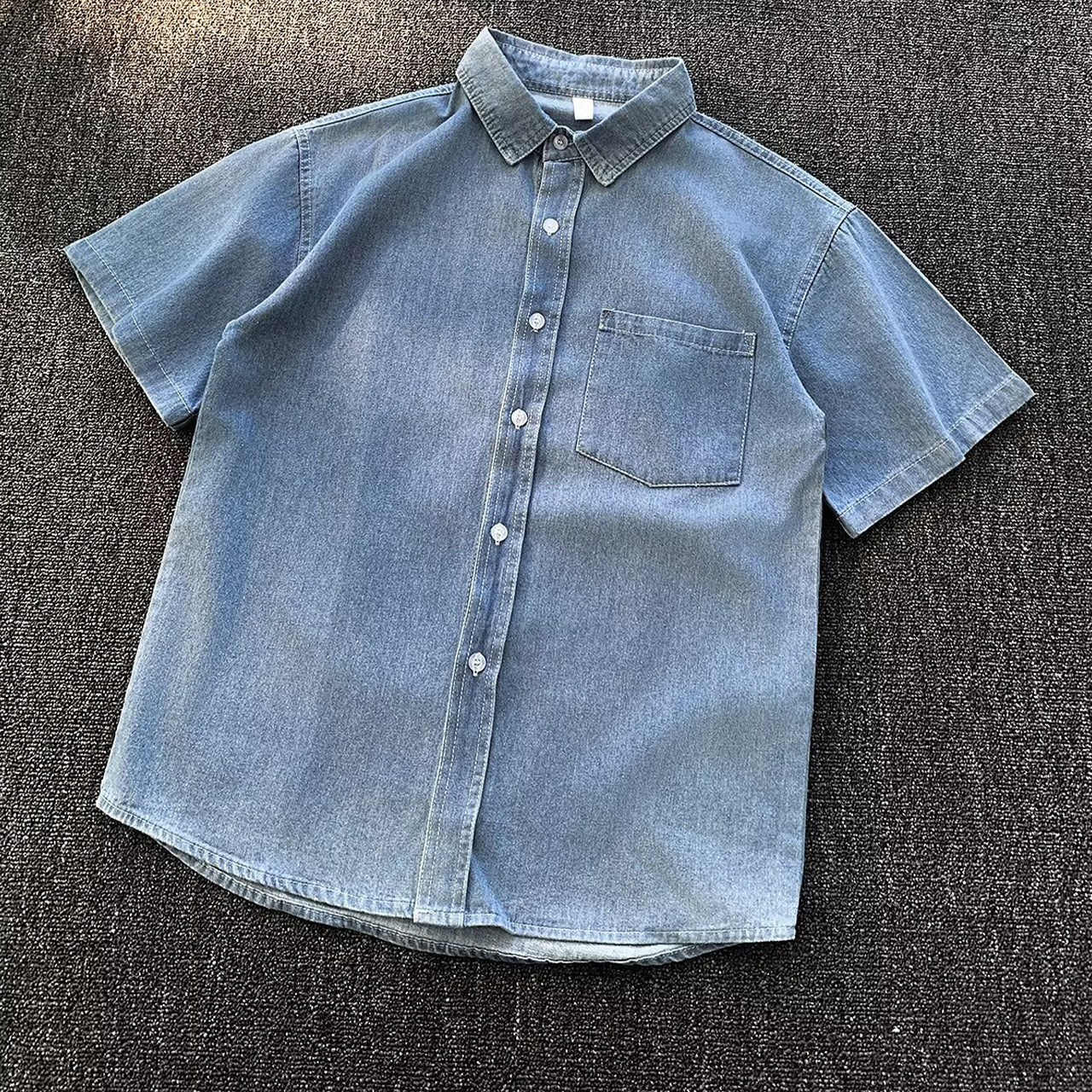 Men's Retro Short-sleeve Denim Shirt