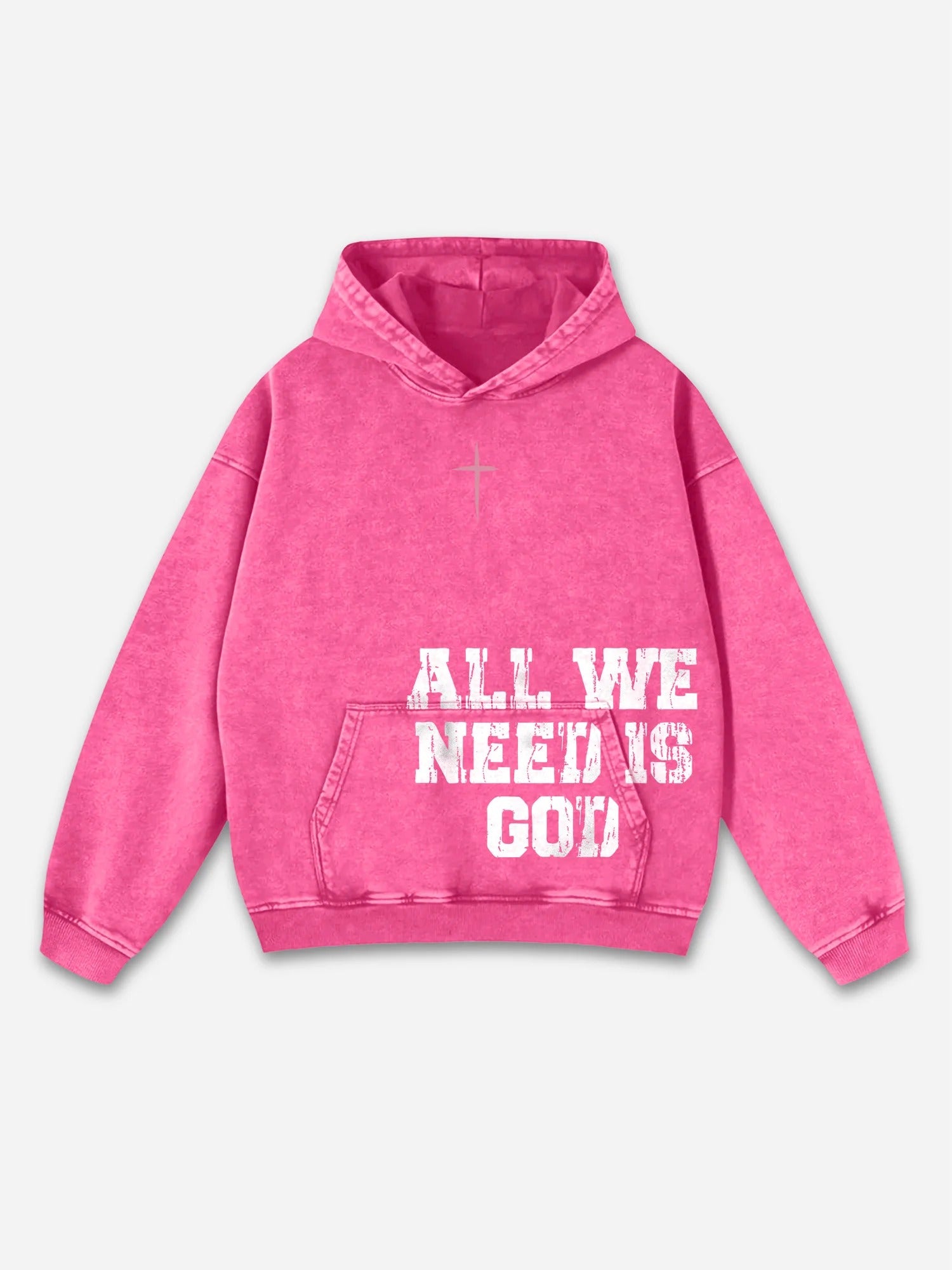 All We Need Is God Graphic Acid Washed Oversized Hoodie