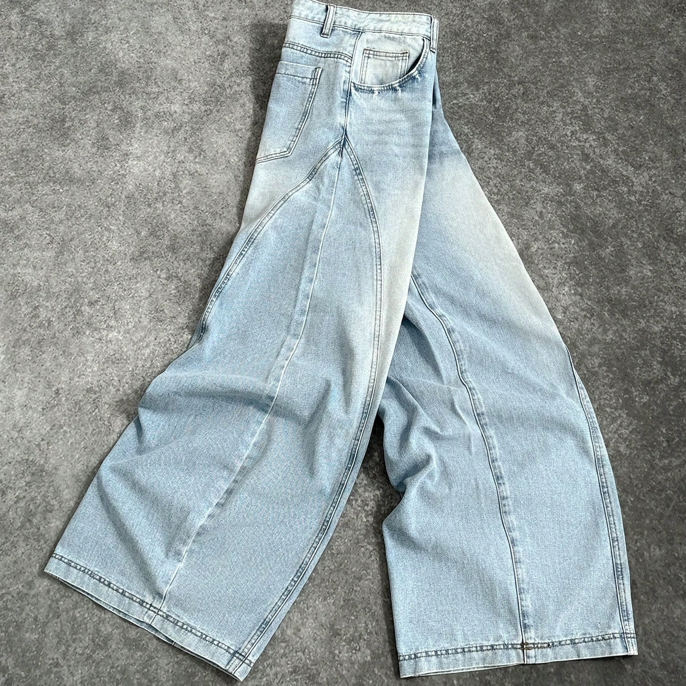 Casual Patchwork Loose Curved  Baggy Jeans