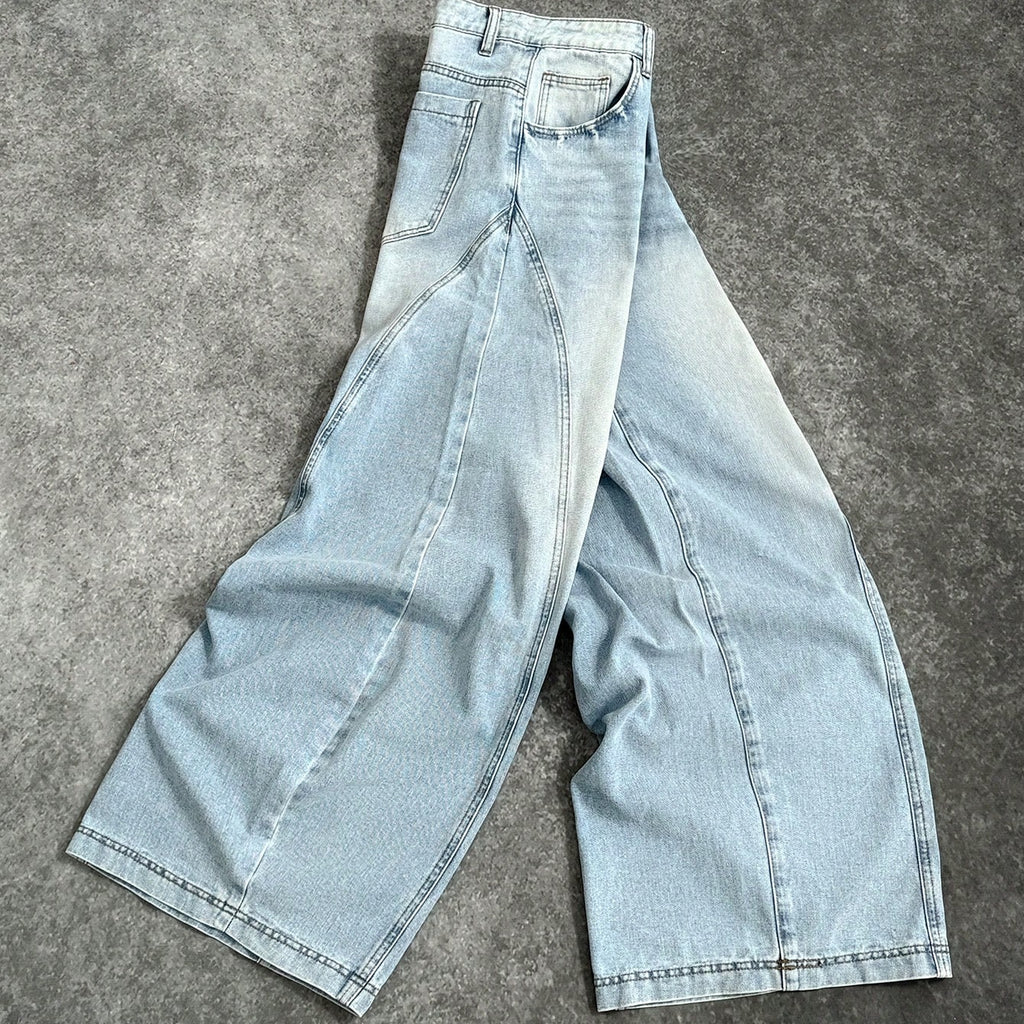 Casual Patchwork Loose Curved  Baggy Jeans
