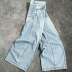 Casual Patchwork Loose Curved  Baggy Jeans