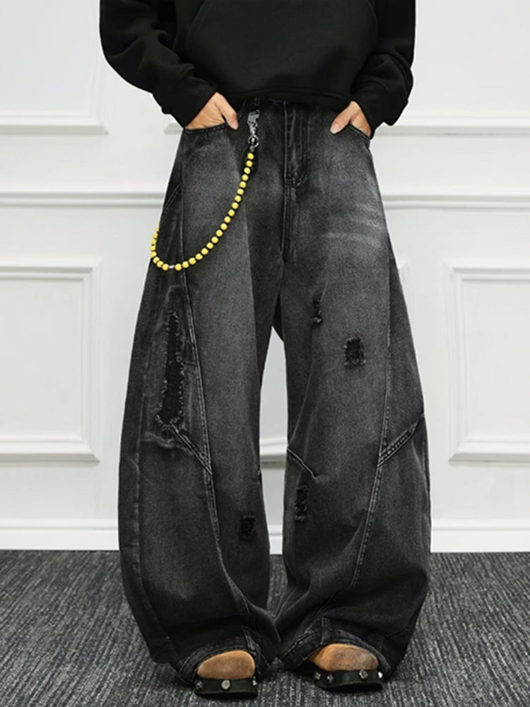 Retro Gradient Embroidered Patchwork Baggy Jeans