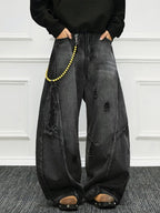 Retro Gradient Embroidered Patchwork Baggy Jeans