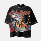 Las Vegas City Of Night Girls Vintage Graphic Rhinestone T-shirt