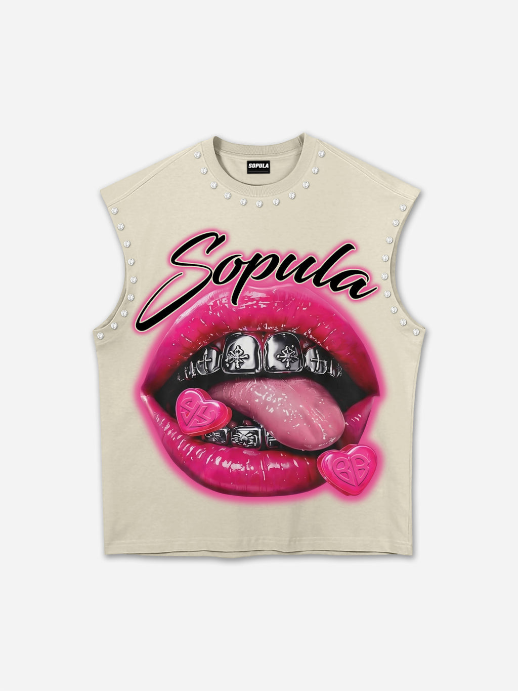 Metal Cross Braces Vintage Red Lips Graphic Tank Top