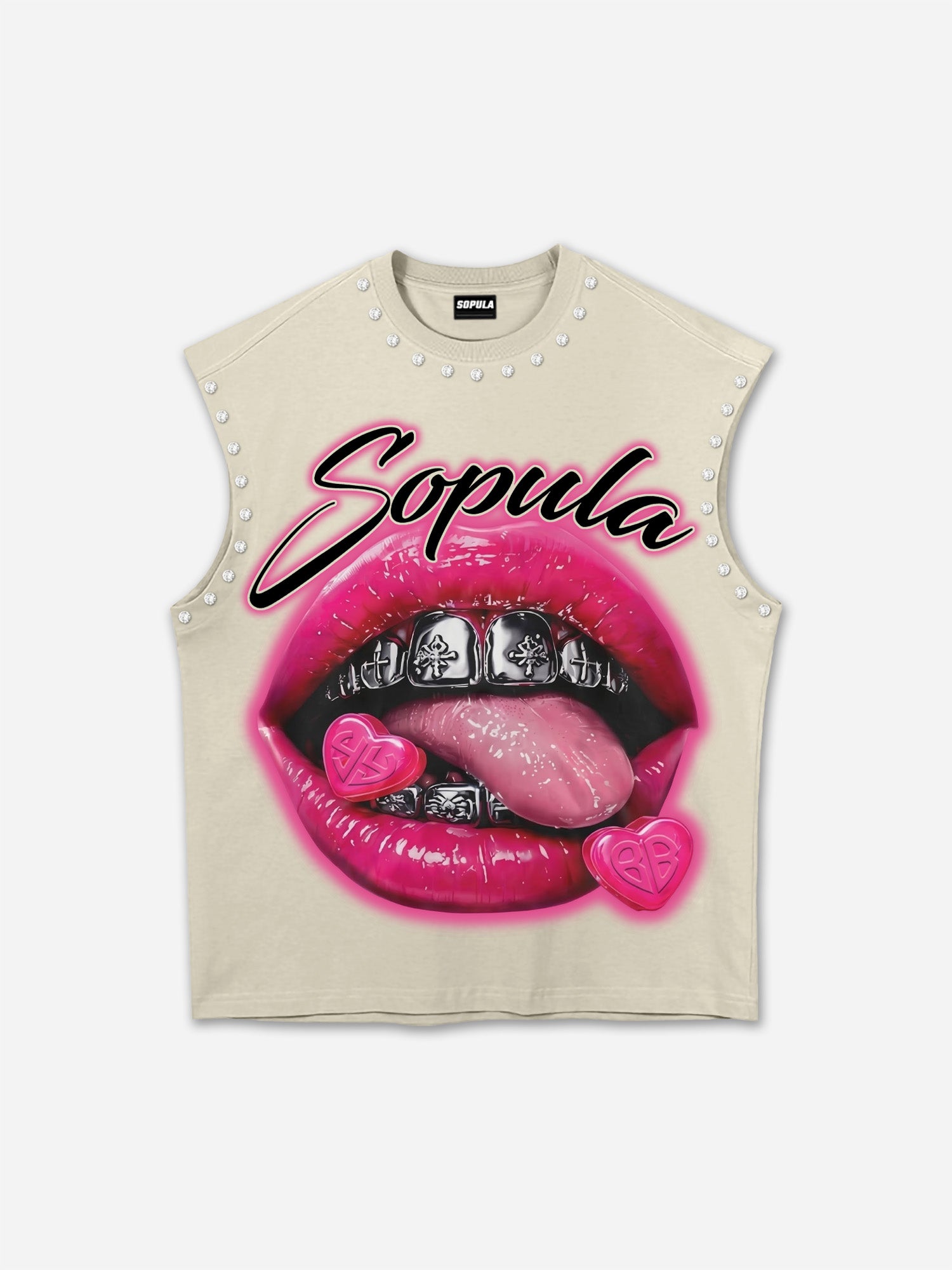 Metal Cross Braces Vintage Red Lips Graphic Tank Top