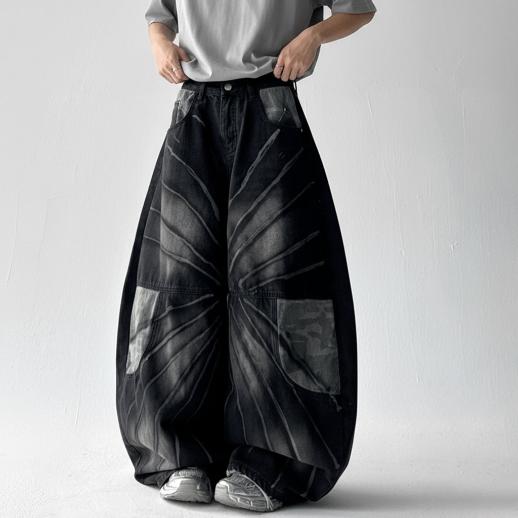 Streetwear Lightning Camo Washed Blade Baggy Jeans