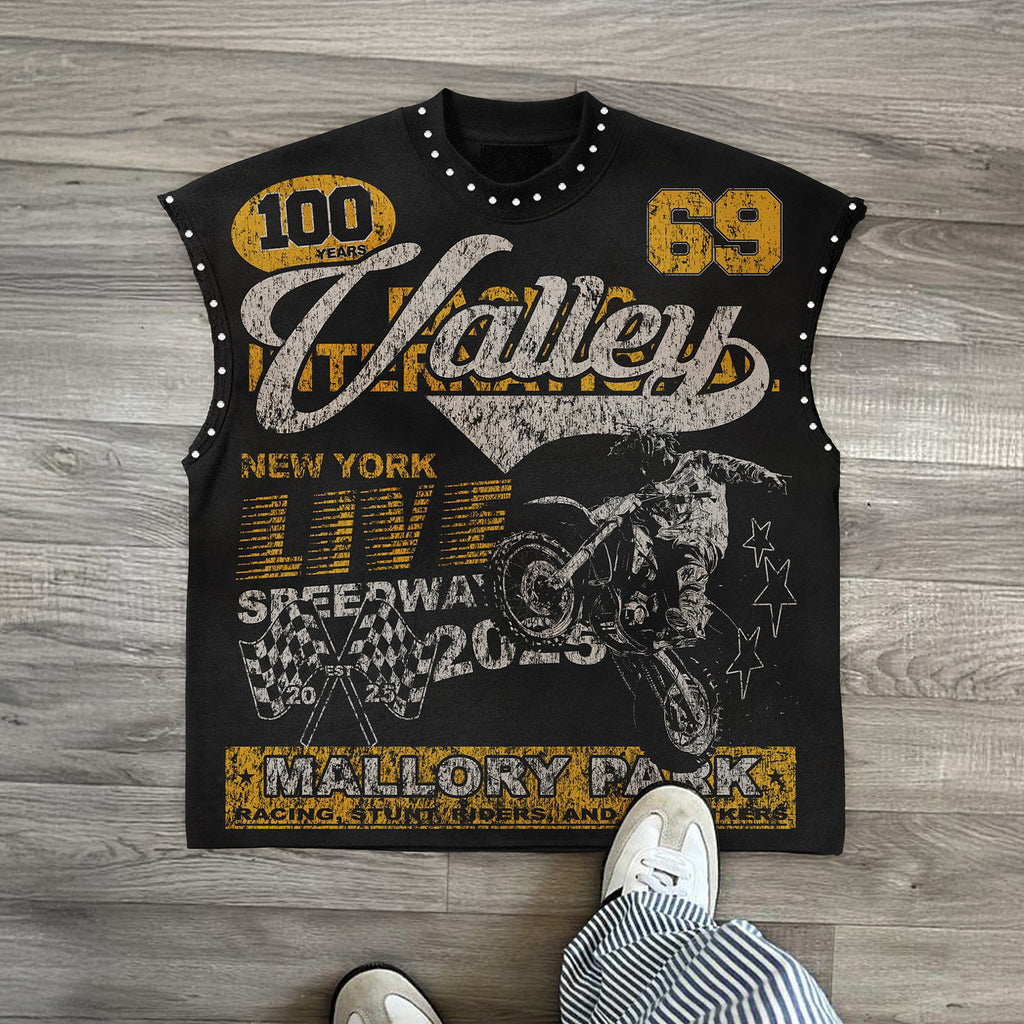 Men's Vintage Motorcycle Letter Print Vest