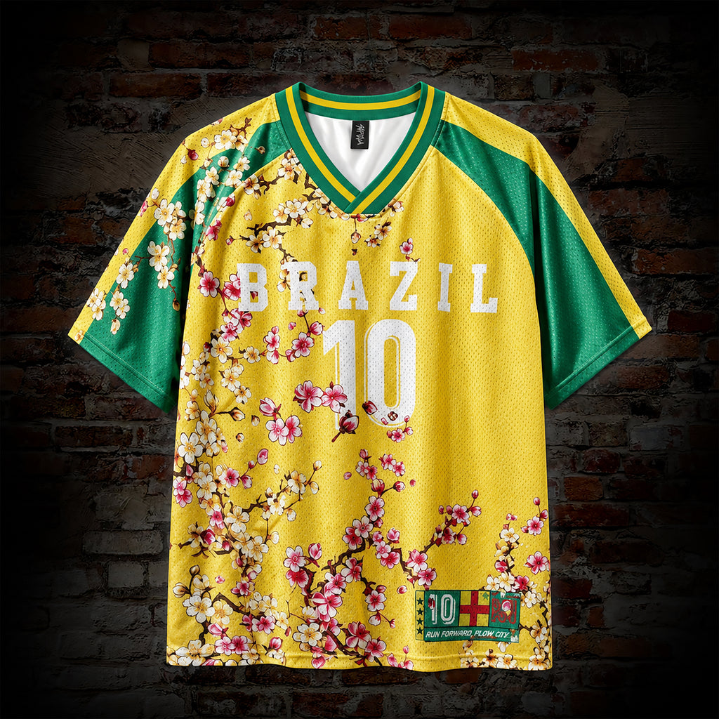 Brazilian V-neck Colorblock Football Mesh Jersey T-shirt