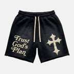 Trust God's Plan Foaming Process Graphic Washed Shorts