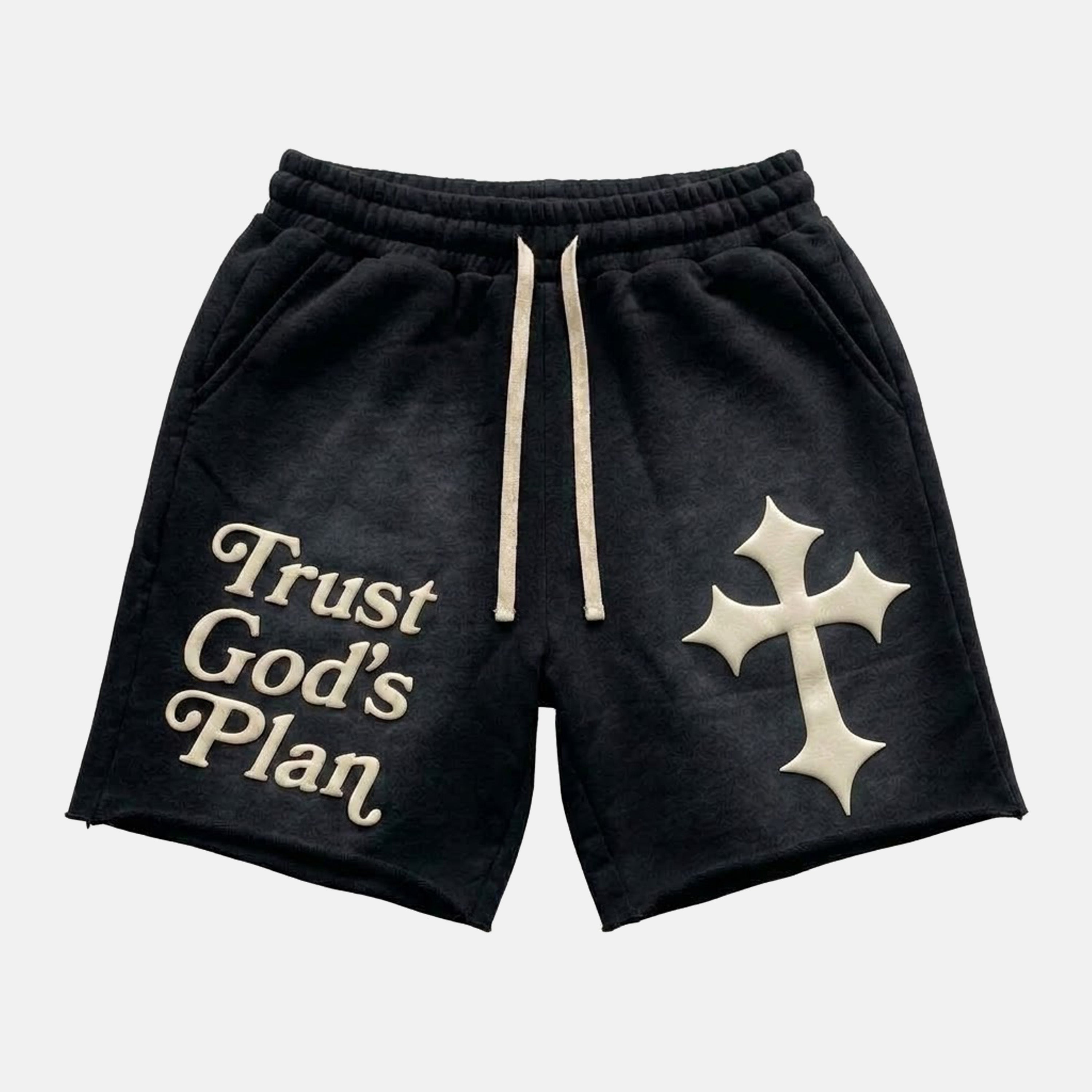 Trust God's Plan Foaming Process Graphic Washed Shorts