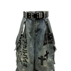 Hip-Hop Gothic Cross-style Denim Capri Baggy Jeans