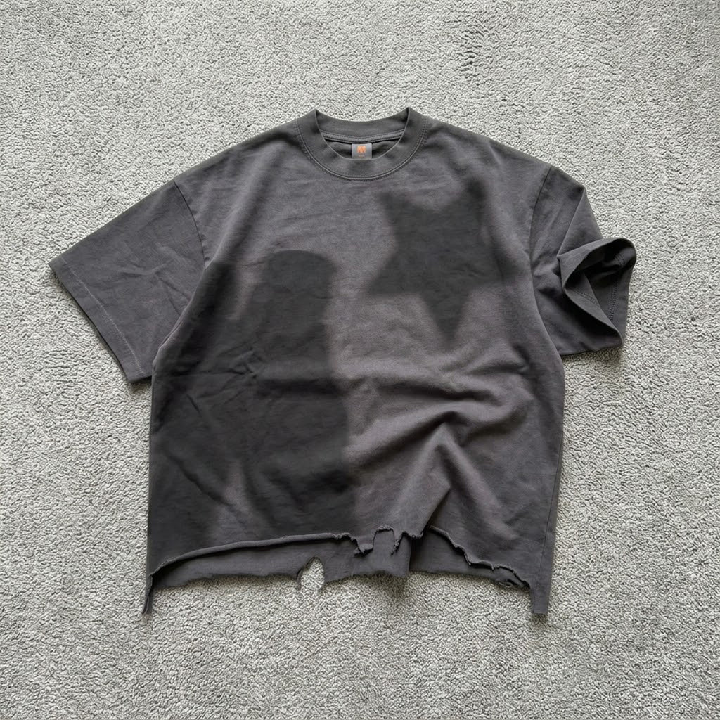 Street Y2k Virtual Shadow Graphic Crop Ripped T-shirt