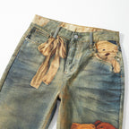 Retro Cute Bears Print Baggy Jeans