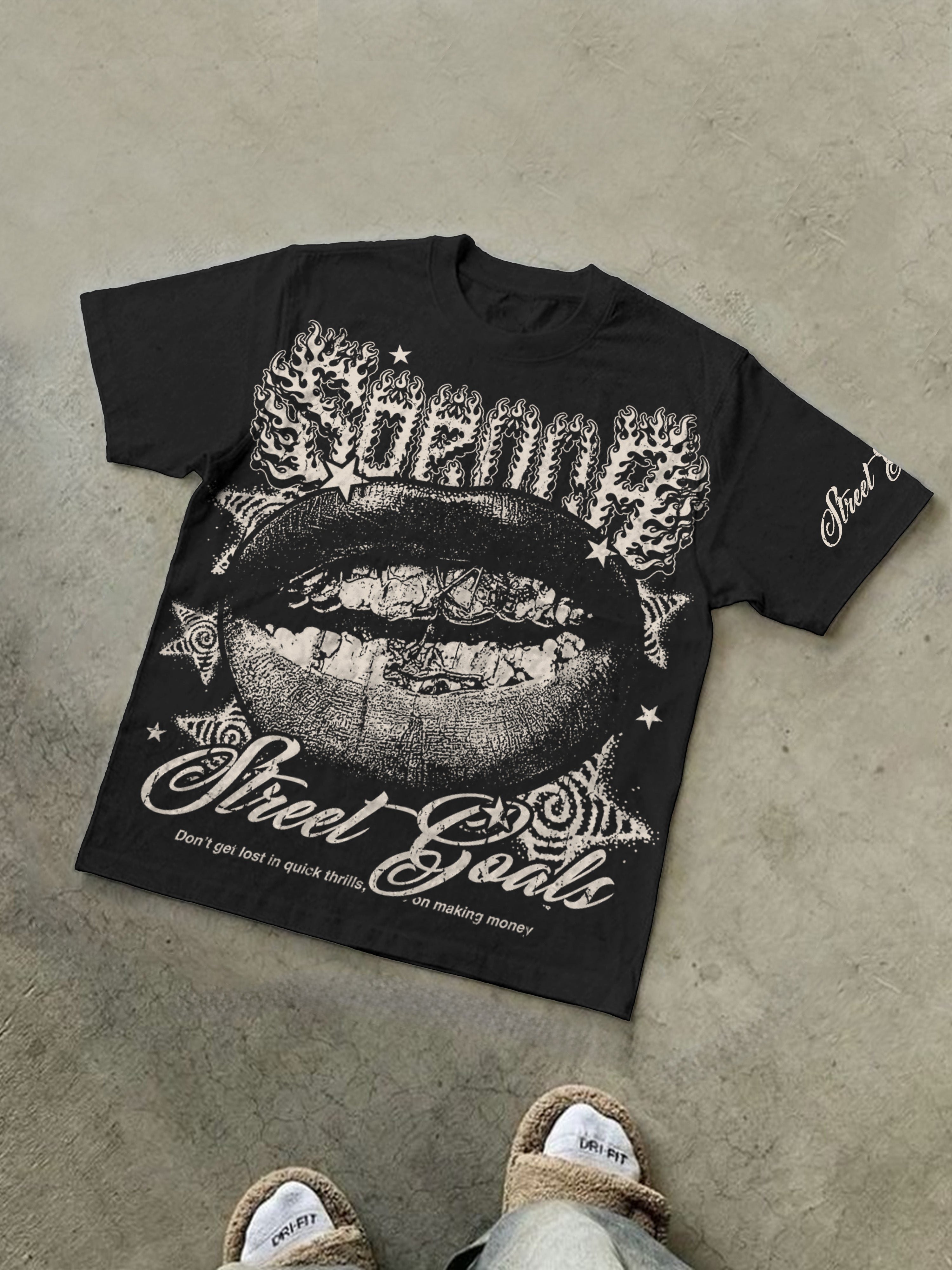 Street Goals Lip Braces Make Vintage Printed Graphic Cotton T-shirt