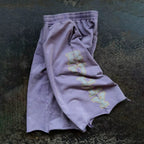 Retro Letter Bully Print Drawstring Terry 3/4 Sweatpants