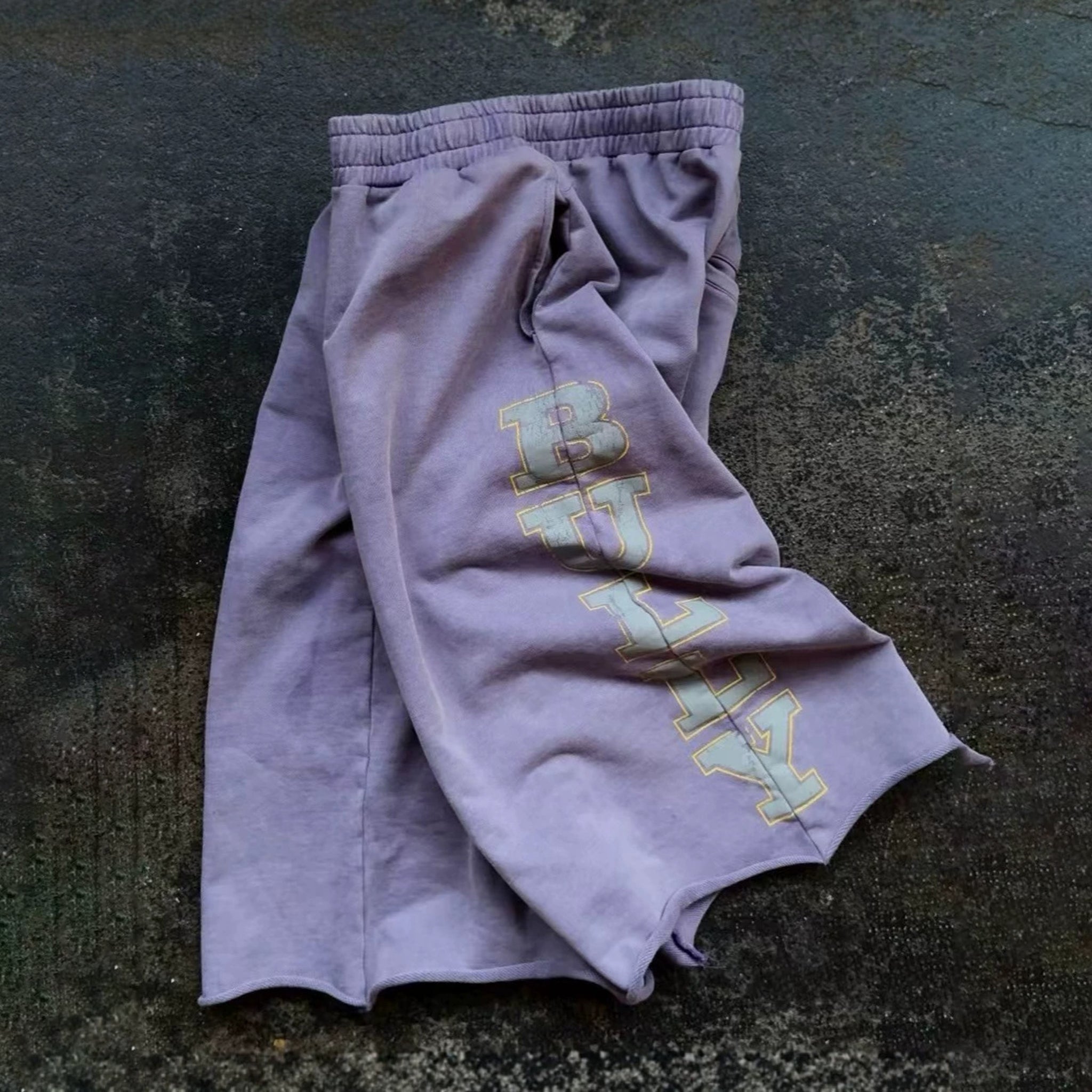 Retro Letter Bully Print Drawstring Terry 3/4 Sweatpants