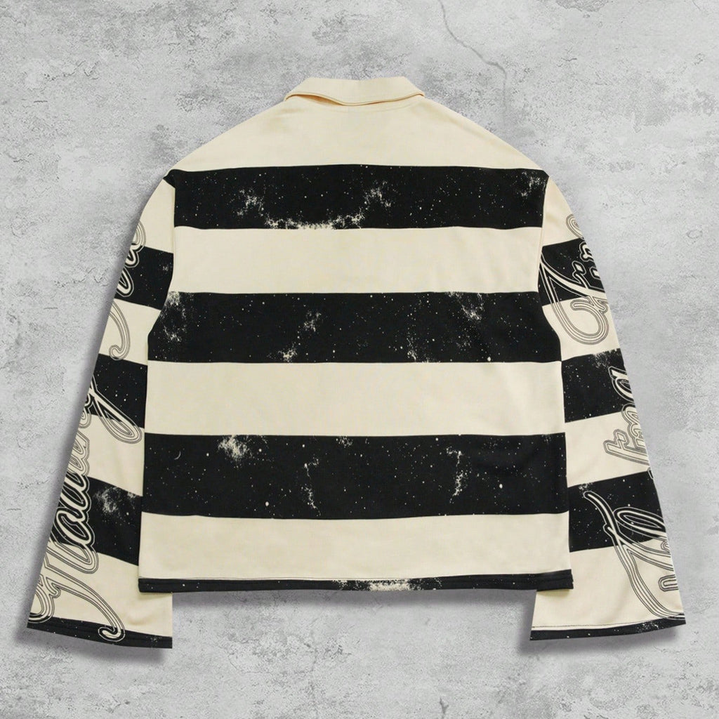 Men's Street Style Striped Polo Collar Long-sleeve T-shirt