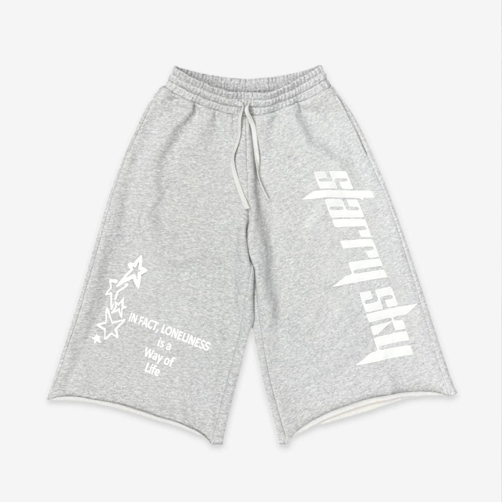 Text Pattern Drawstring Casual Pocket 3/4 Shorts