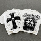 Portrait Of Jesus Just Faith Vintage Graphic Cotton T-shirt
