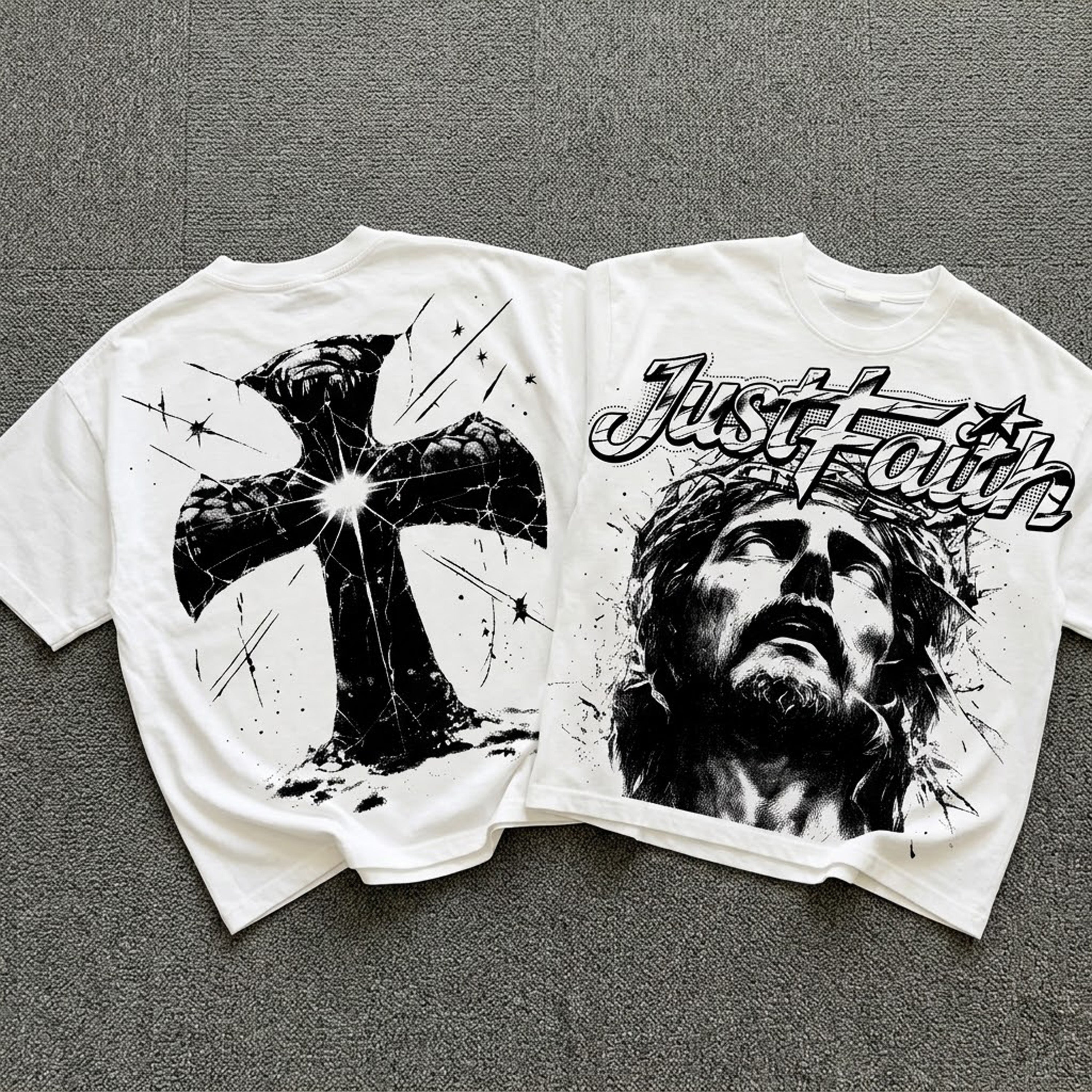 Portrait Of Jesus Just Faith Vintage Graphic Cotton T-shirt