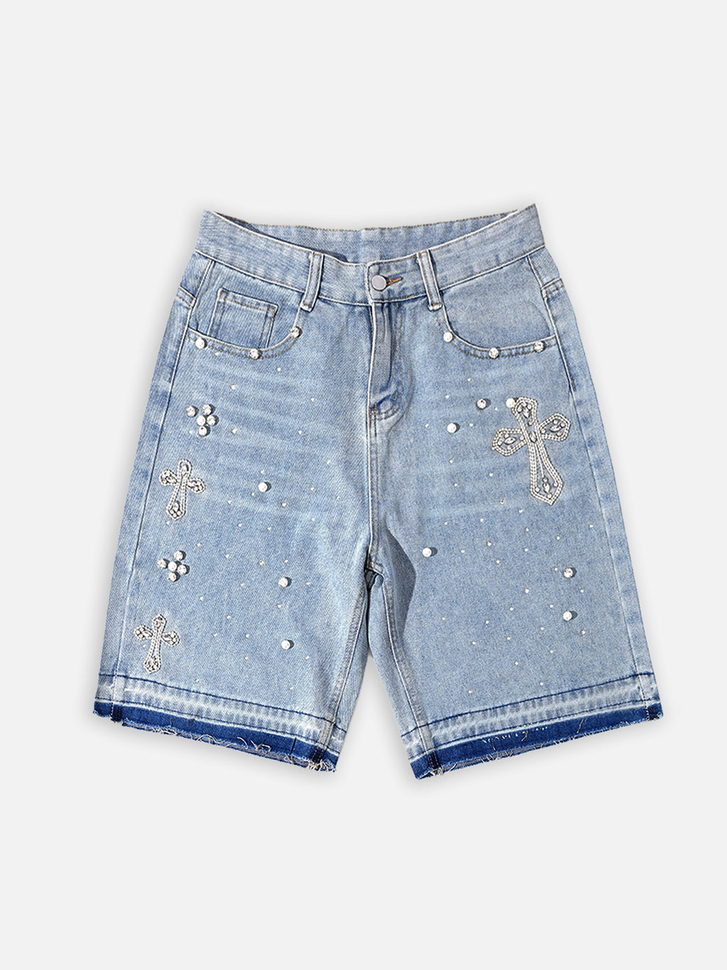 Hiphop Cross Hot Diamond Genuine Denim Shorts