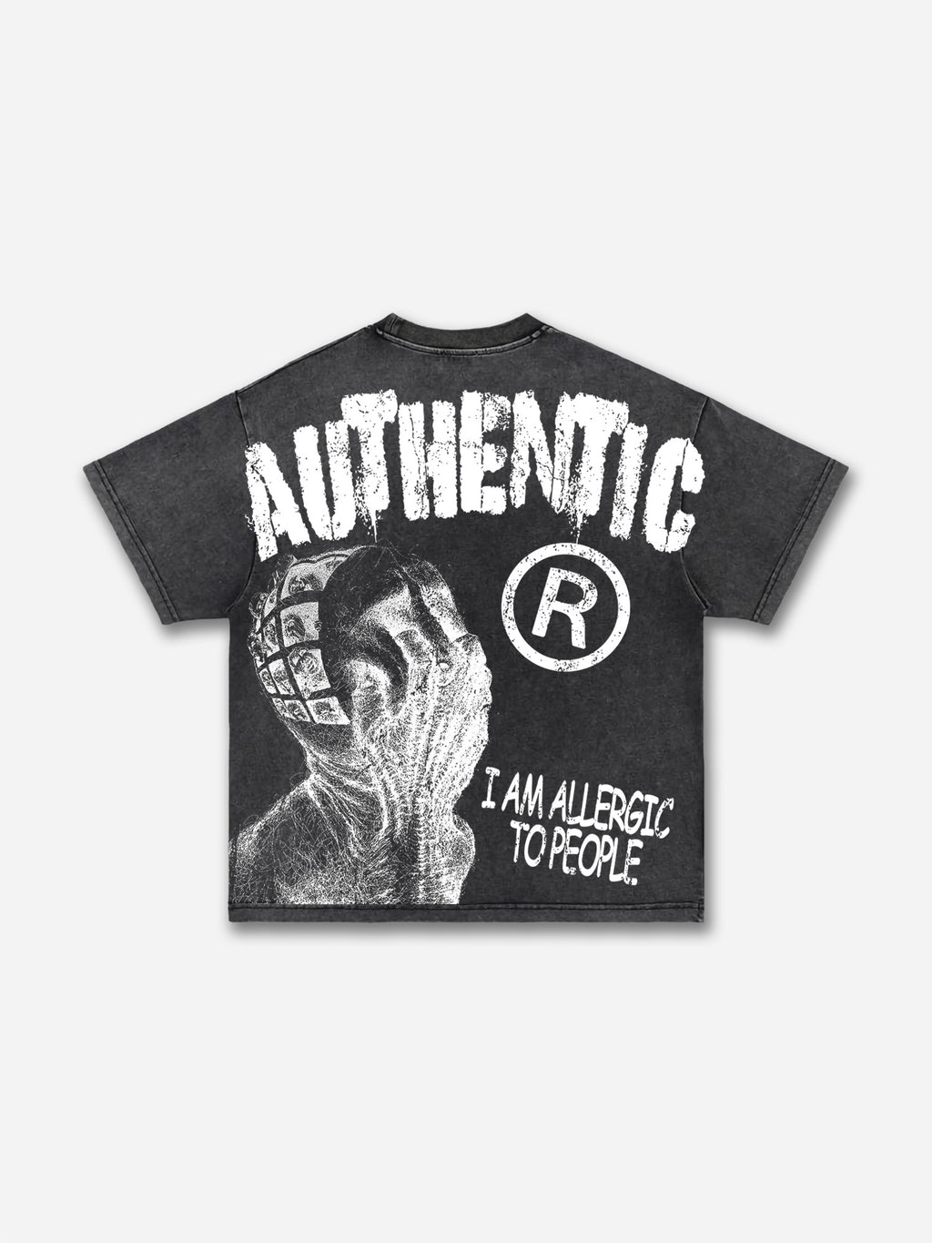 Vintage I Am Allergic To People Graphic Acid Wash T-shirt