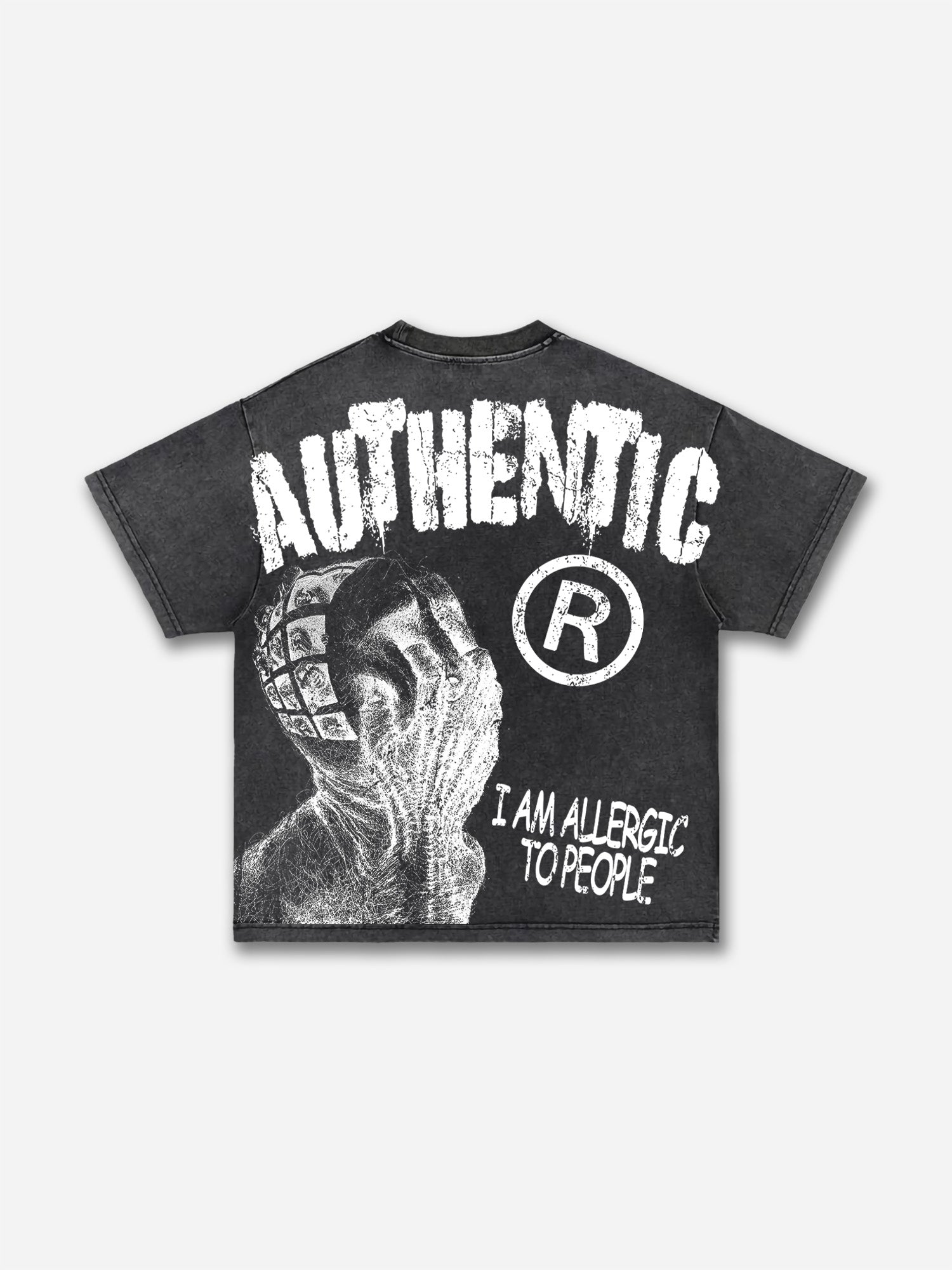 Vintage I Am Allergic To People Graphic Acid Wash T-shirt